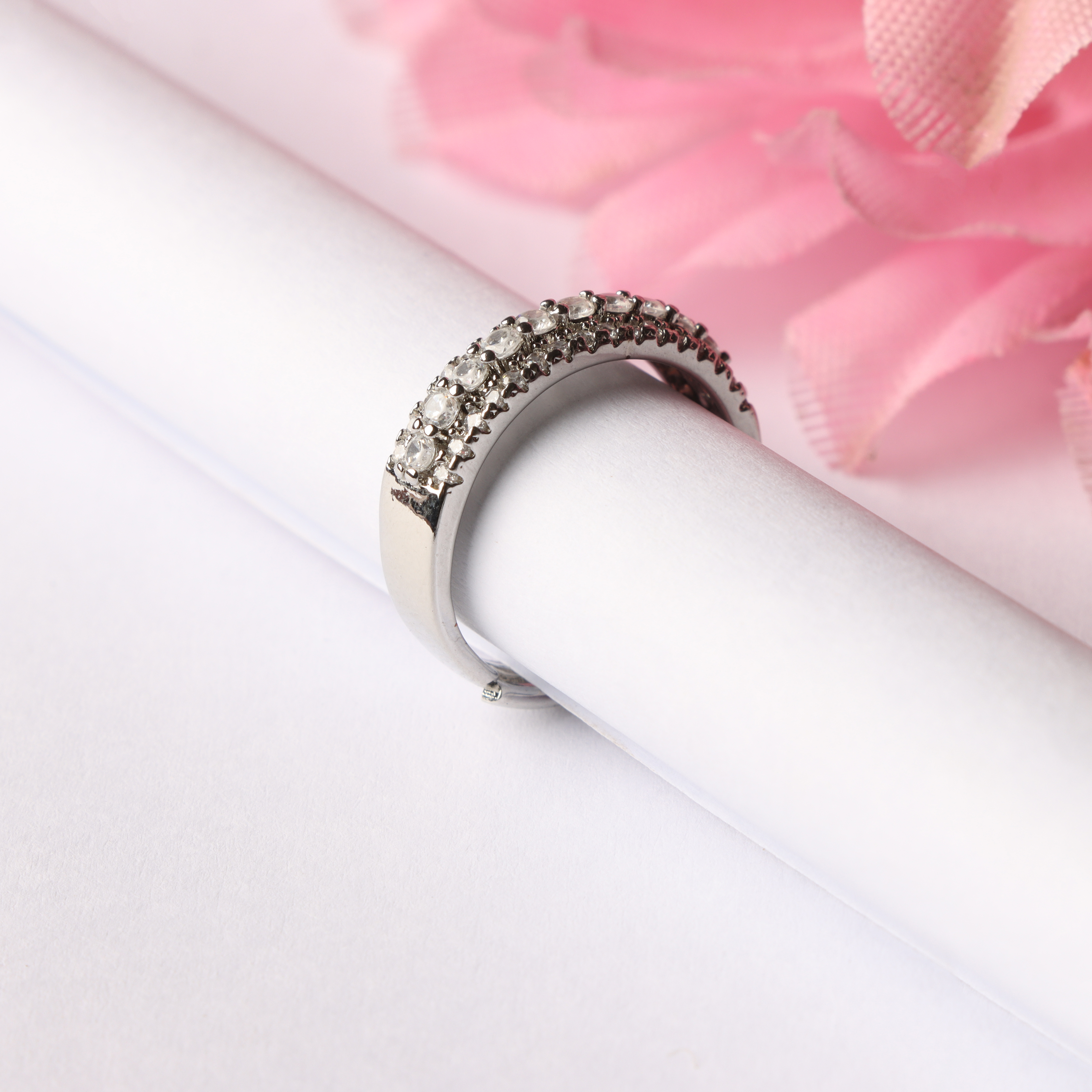 خاتم فضي مزدوج بزركون لامع