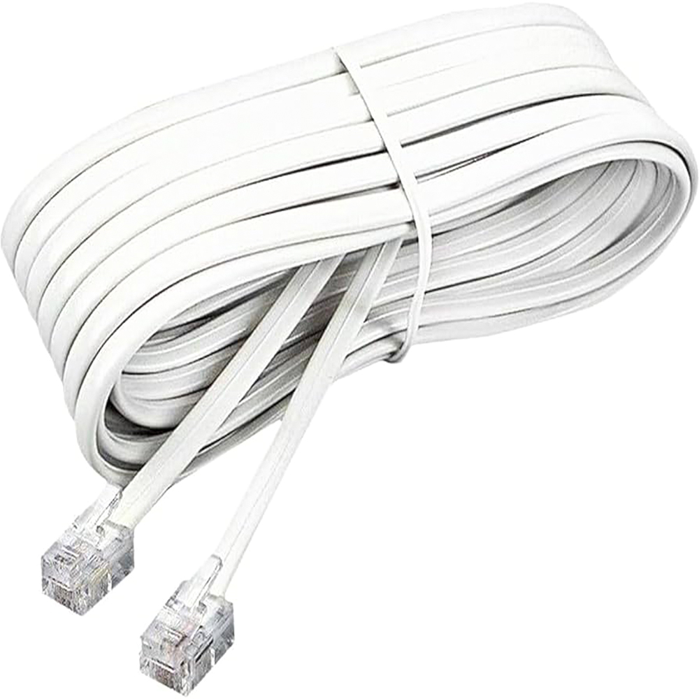 سلك تمديد هاتف أرضي أبيض بطول 15 قدم