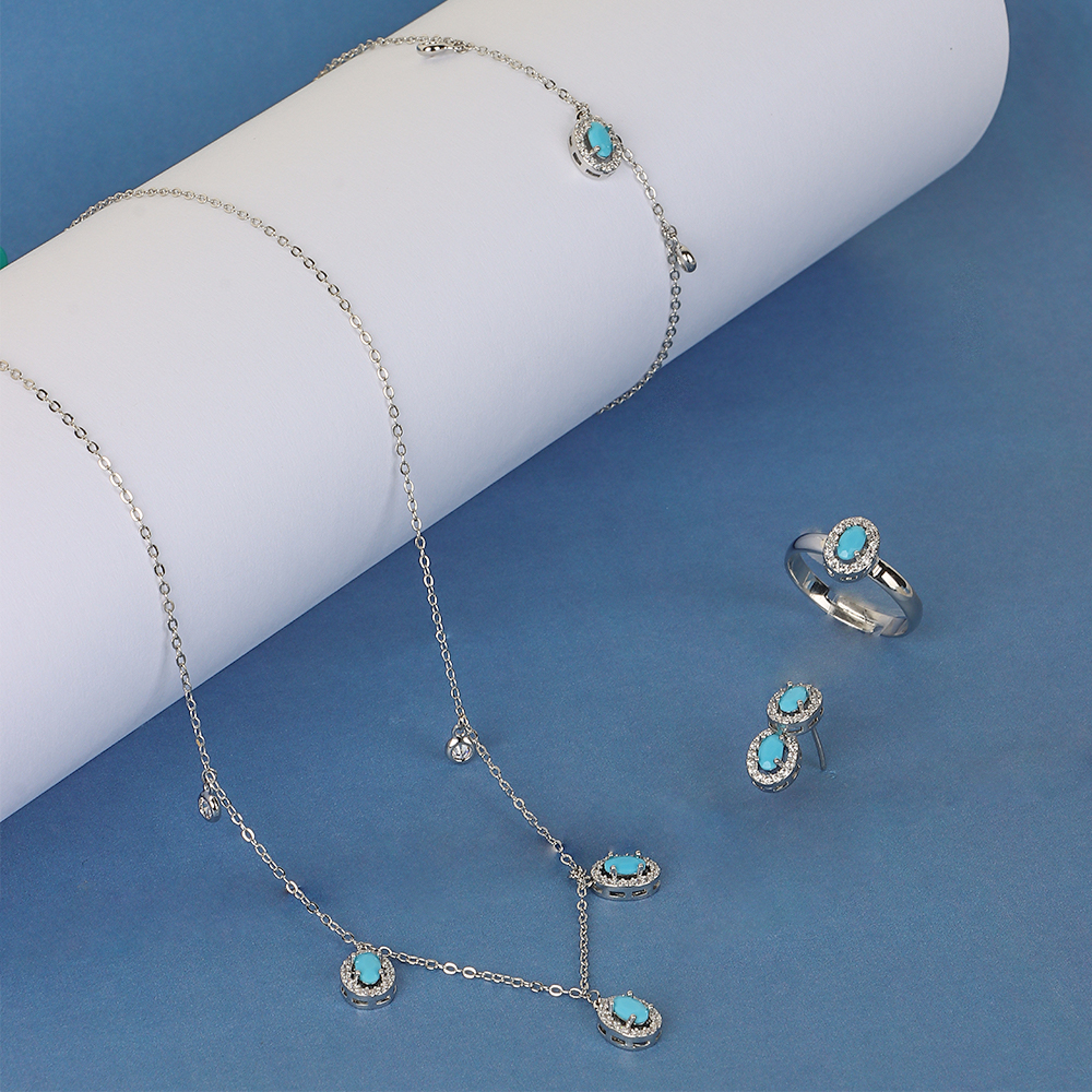 طقم نسائي بحجر فيروزي
