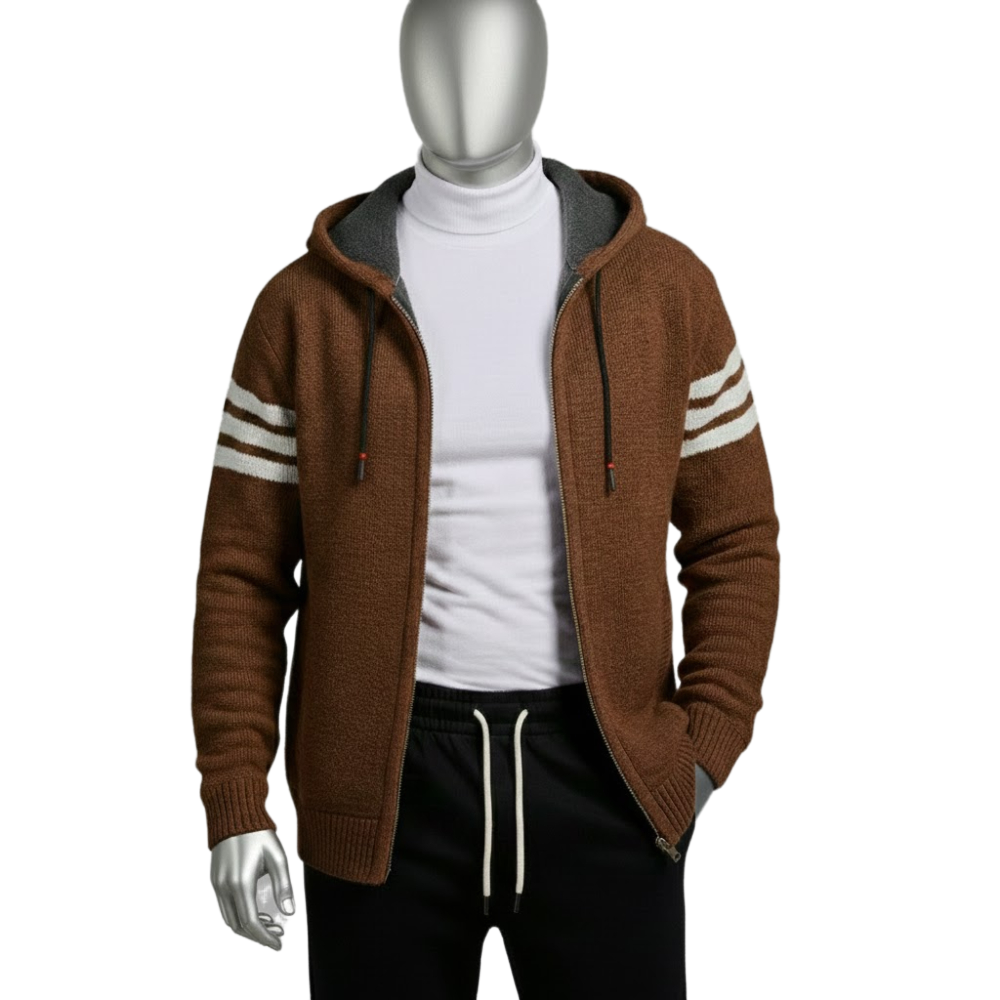 سترة صوفية بسحاب كامل وغطاء للرأس 