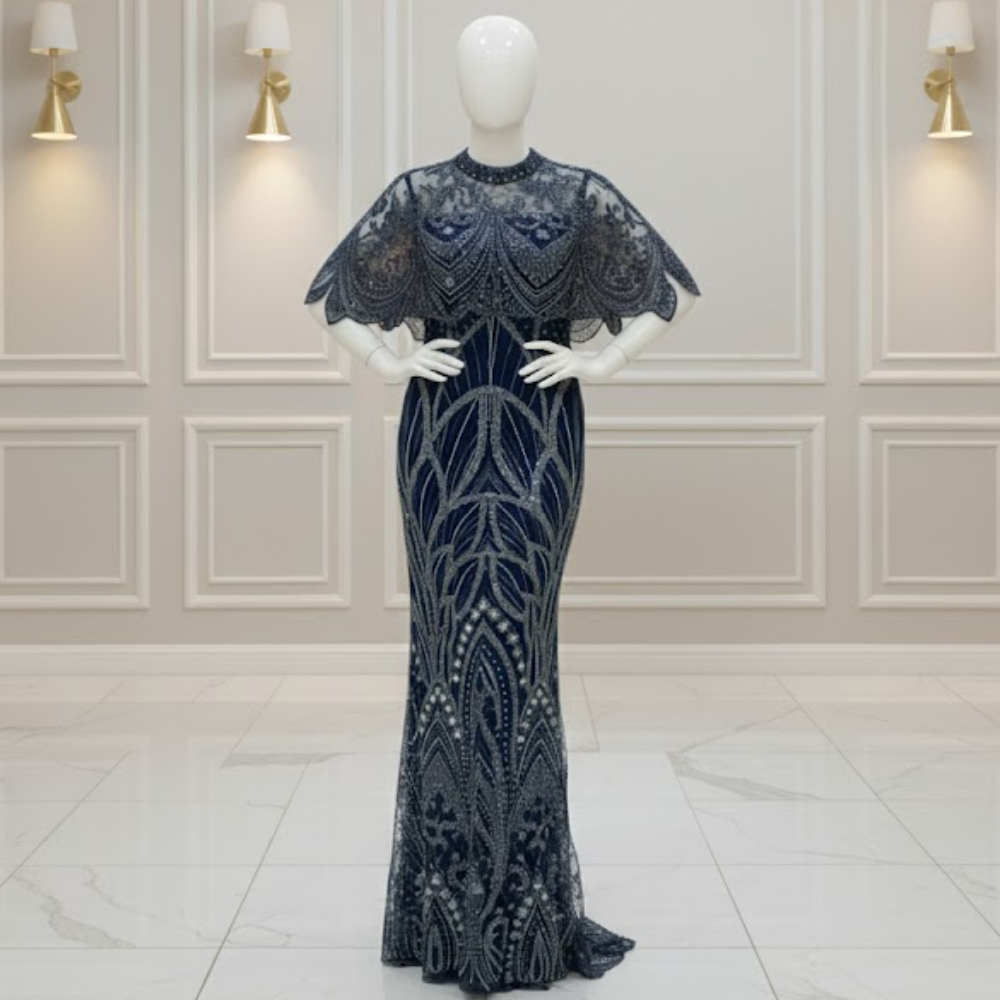 فستان سهرة طويل كحلي 