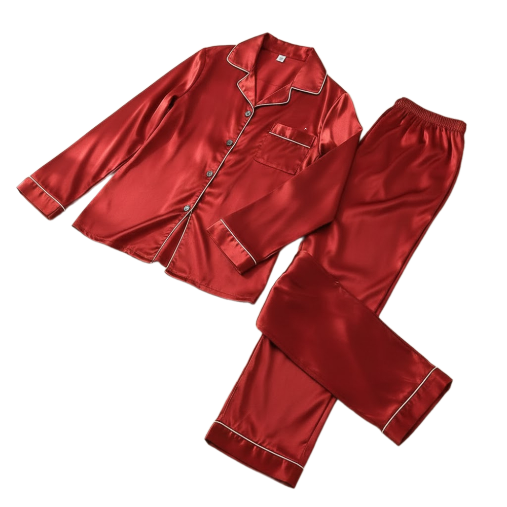بيجامة نوم من قطعتين ذات مظهر حريري أو ساتاني لامع