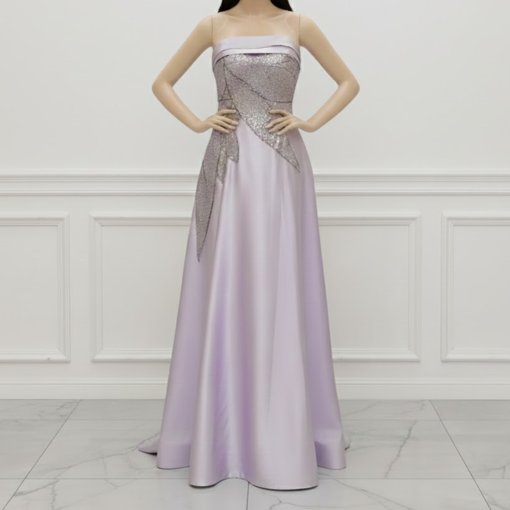 فستان سهرة ساتان بتطريز مائل