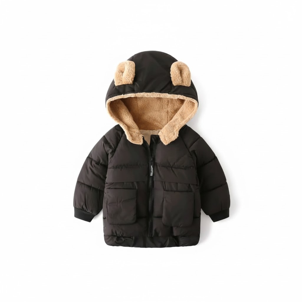 جاكيت شتوي بغطاء رأس وأذني دب