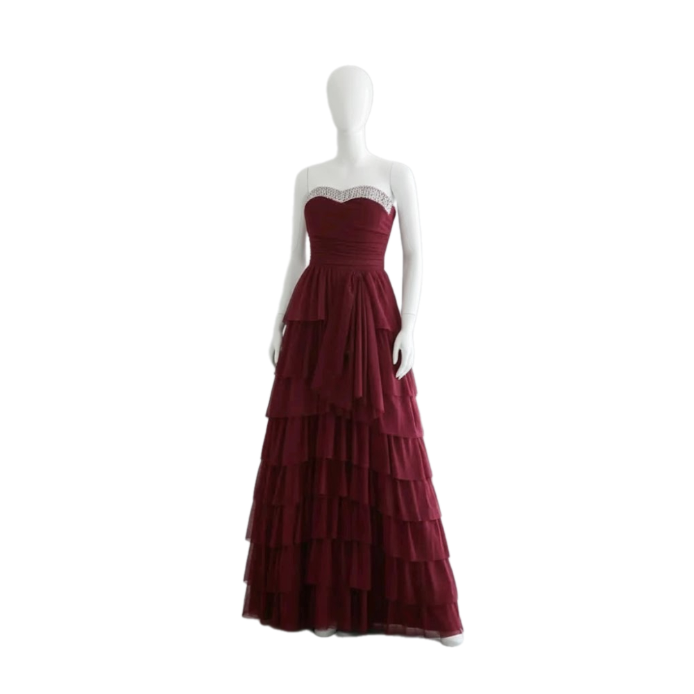 فستان سهرة مكشكش طويل بإطلالة عصرية