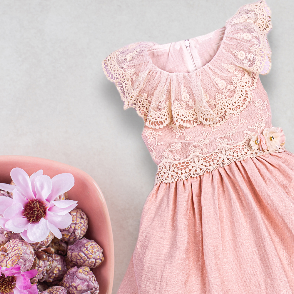 فستان أطفال دانتيل وردي أنيق