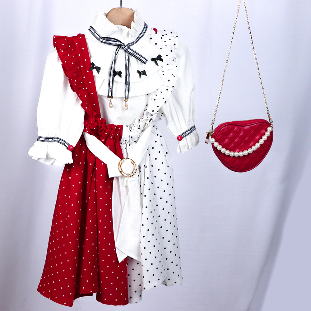 فستان أطفال أنيق منقط مع حقيبة