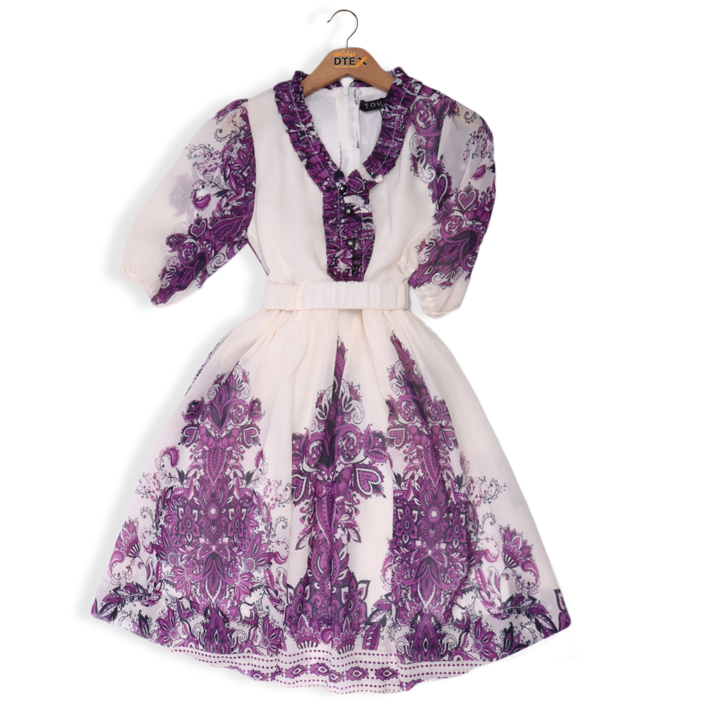 فستان بنقشة ملكية أرجوانية أنيقة