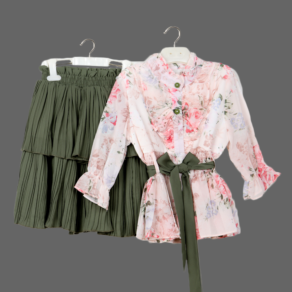 طقم بناتي مزهر أنيق بحزام