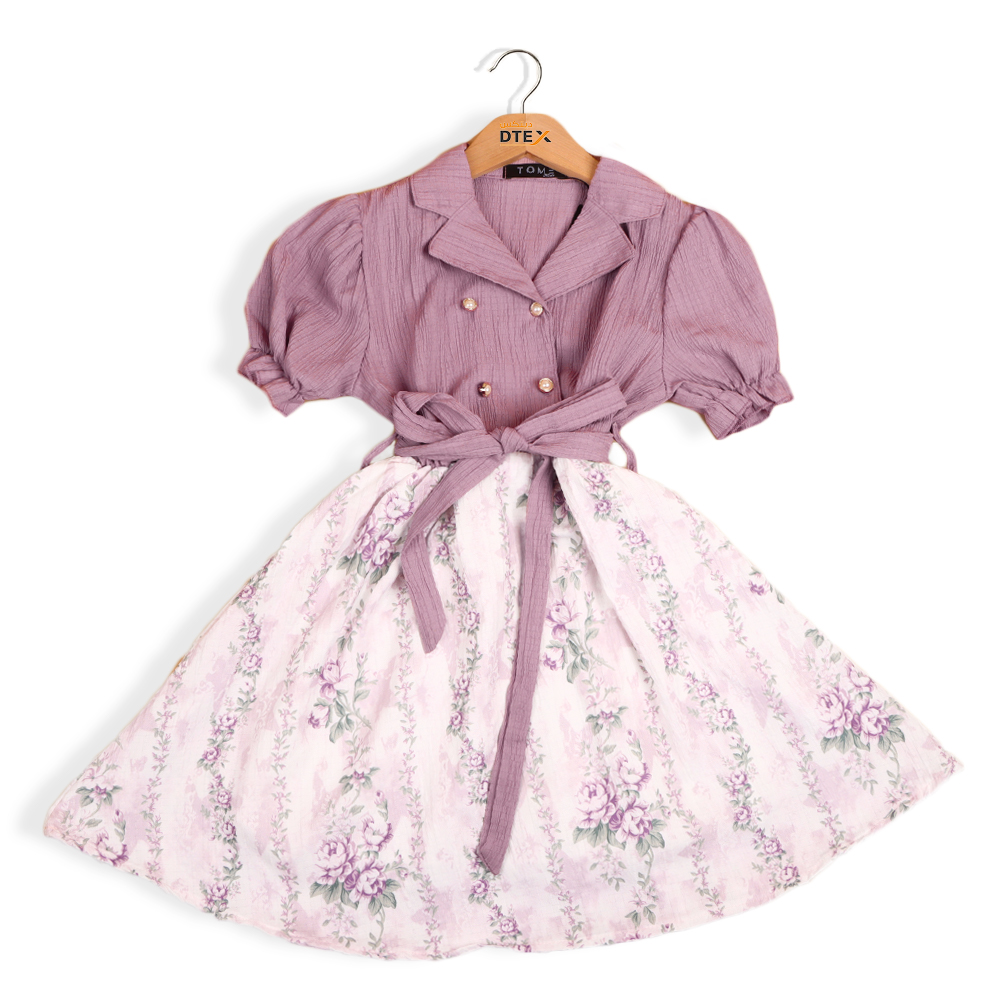 فستان بناتي زهري أنيق بتصميم فيونكة خلفية