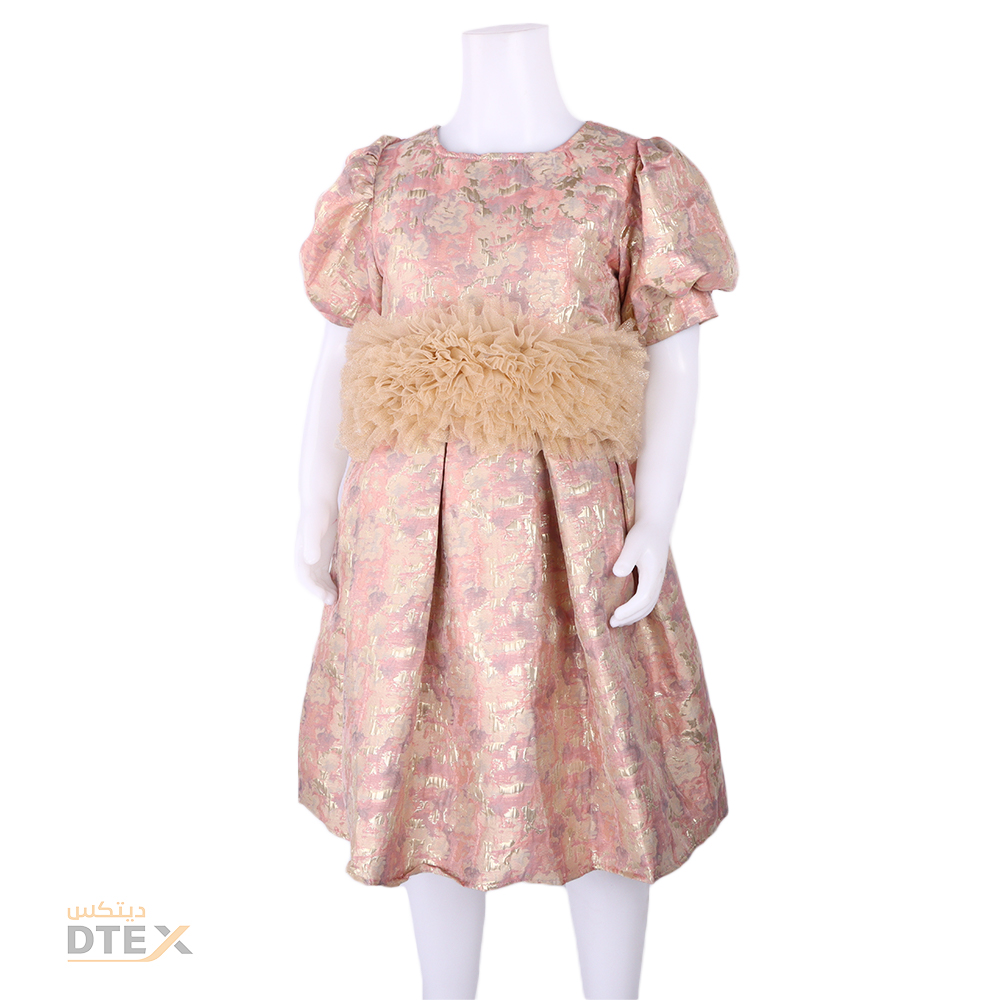 فستان بناتي فاخر ذهبي بلمسة تول ناعمة