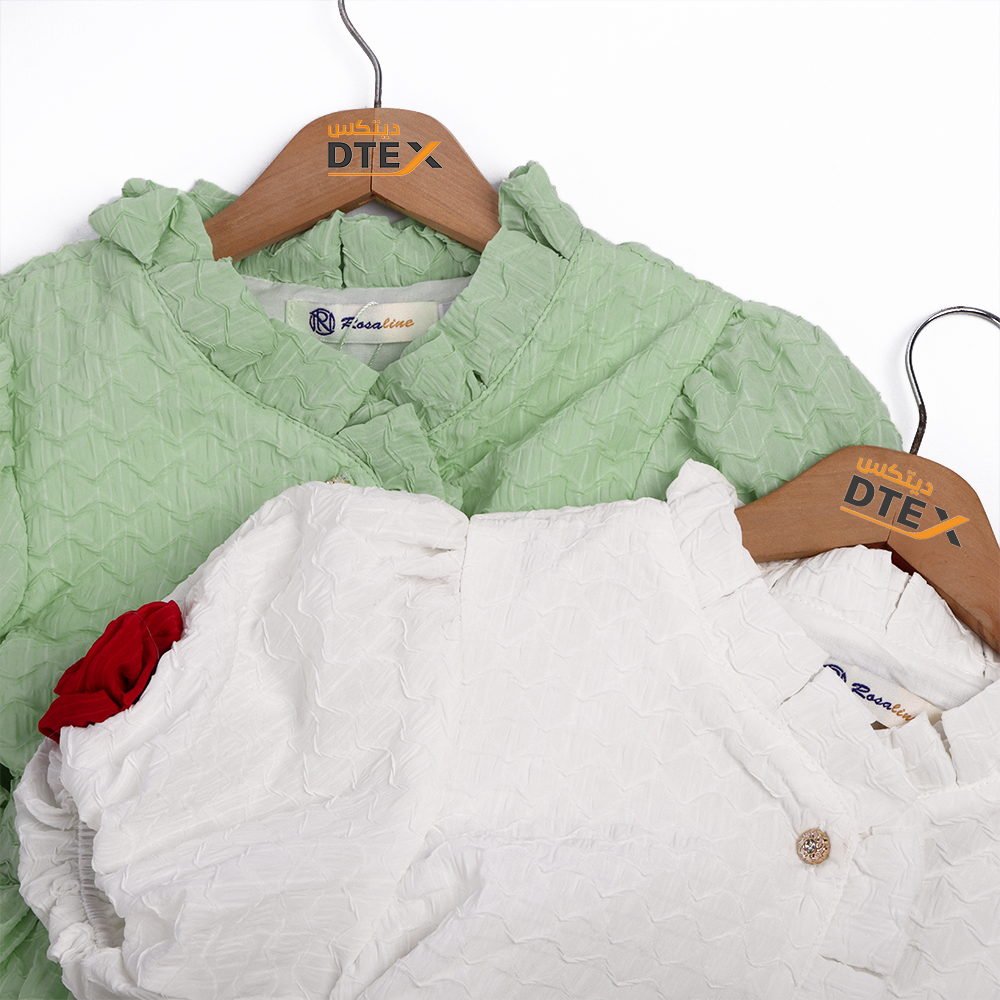 فستان قطن مكشكش بتطريز كمّ