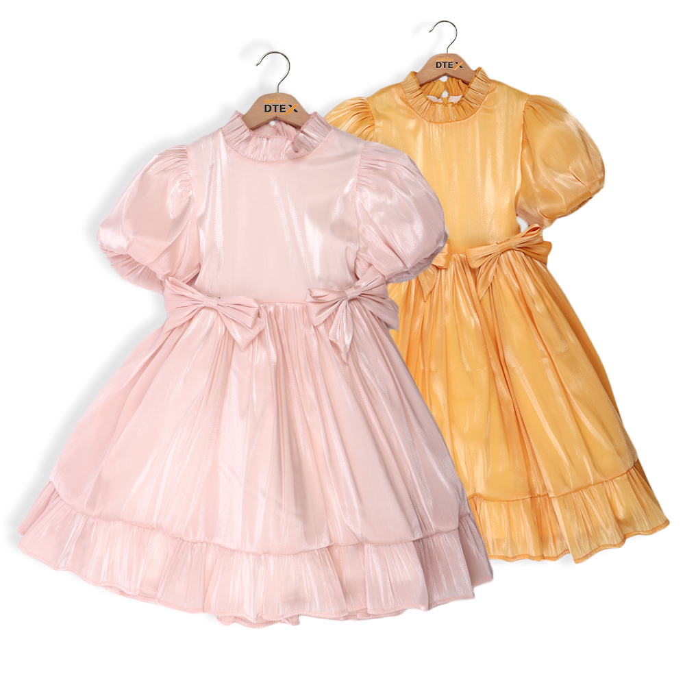 فستان بناتي كلاسيكي بشيفون ناعم وفواصل كشكش