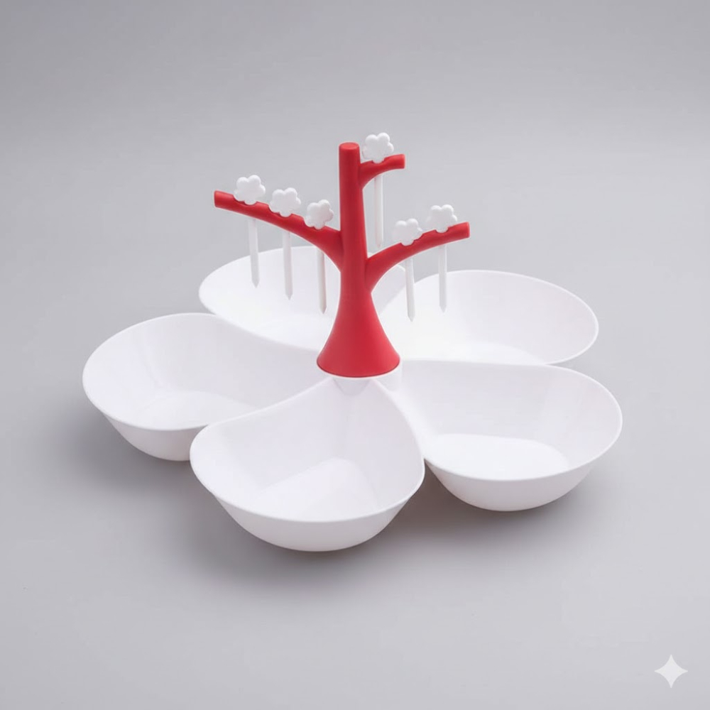 صحن تقديم على شكل وردة مع حامل شجرة