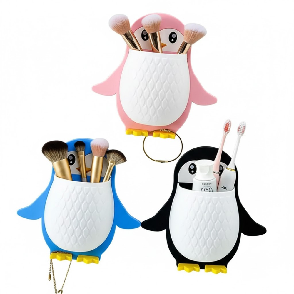 حامل الادوات لاصق بتصميم البطريق المرح