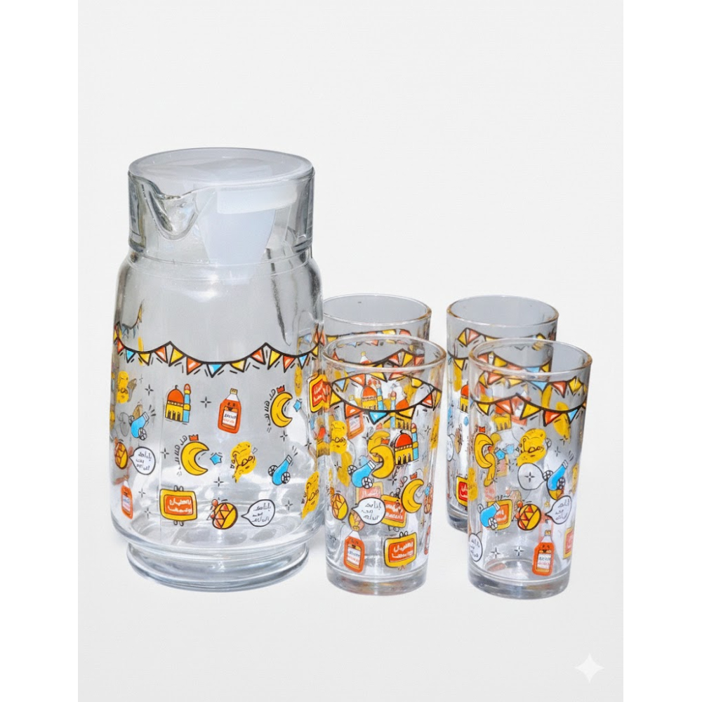 طقم ضيافة زجاجي بتصميم رمضاني