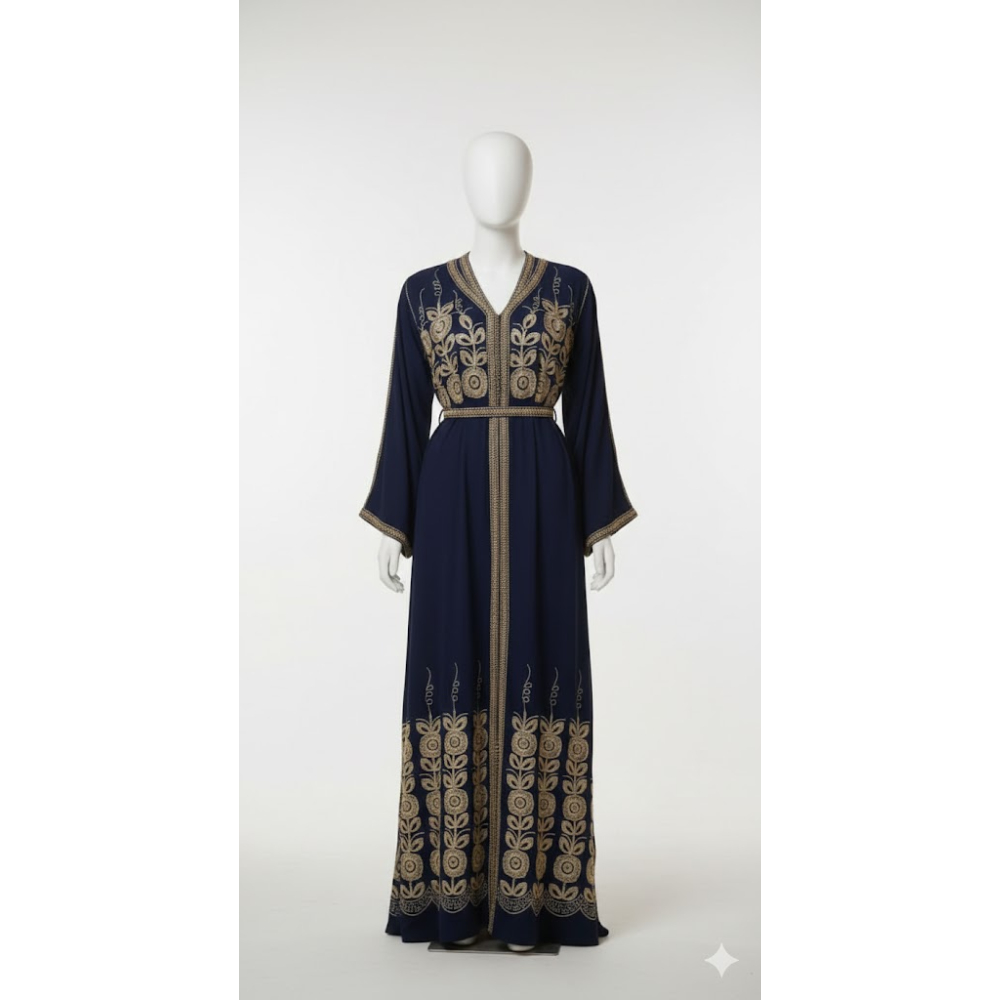 جلابية ملكية مطرزة بسنابل ذهبية