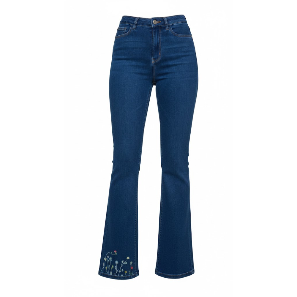 بنطال جينز بتطريز أزهار