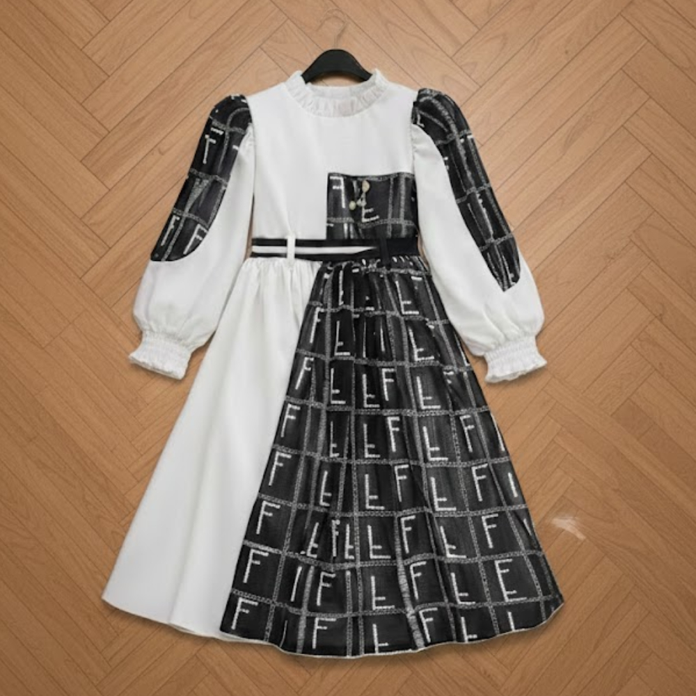 فستان ممزوج باللونين الابيض والاسود 