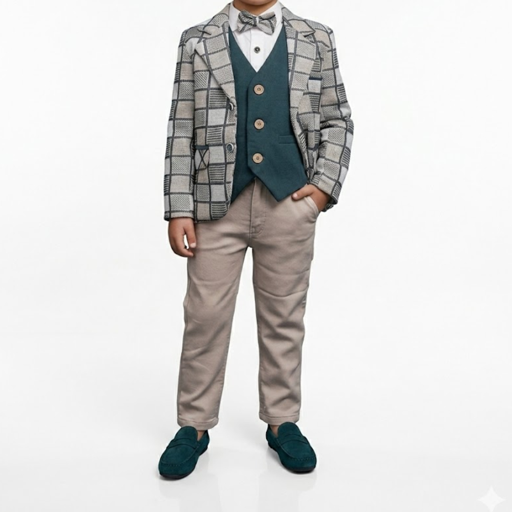 طقم ولادي بتصميم كاروهات 