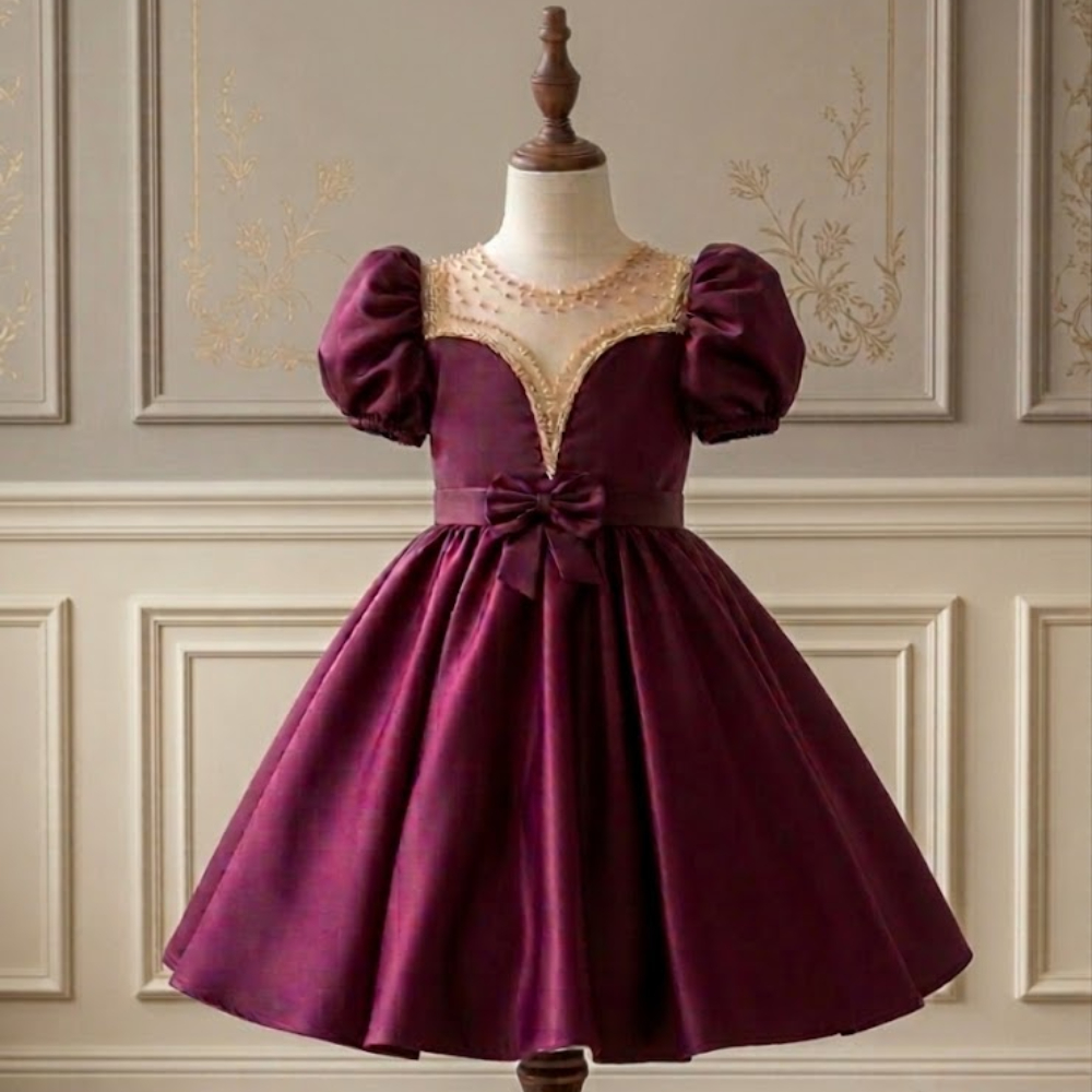 فستان الساتان الناعم بالاكمام المنفوخة 