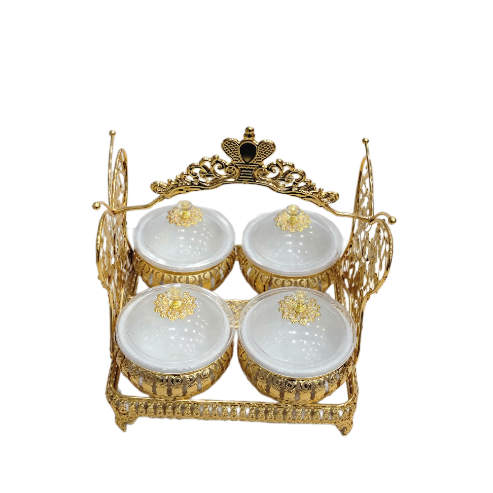 طقم تقديم  4 قطع مع حامل ملكي مزخرف.