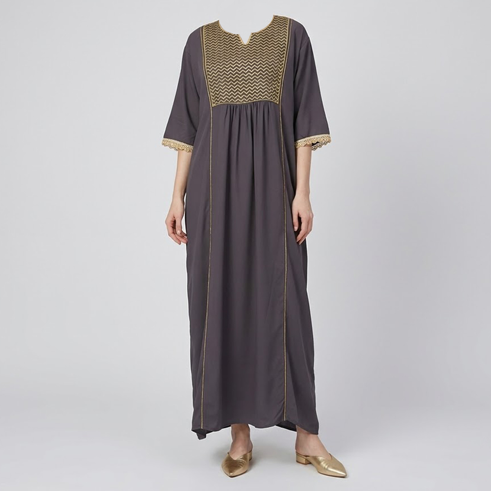 جلابية أنيقة بتطريز ذهبي ناعم