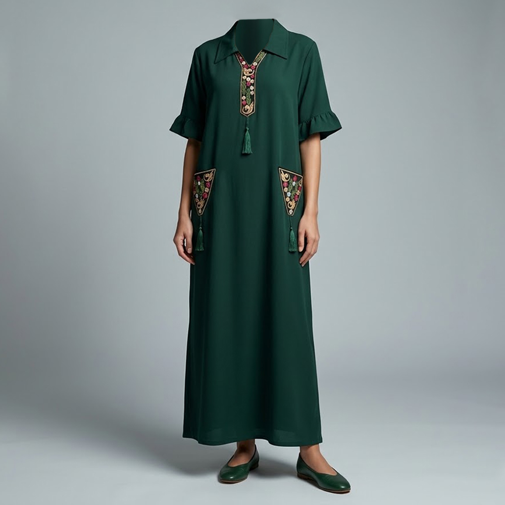 جلابية نسائية  مطرزة بجيوب جانبية