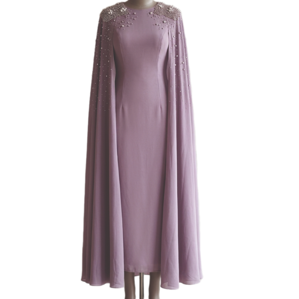 فستان سهرة طويل بأكمام منسدلة