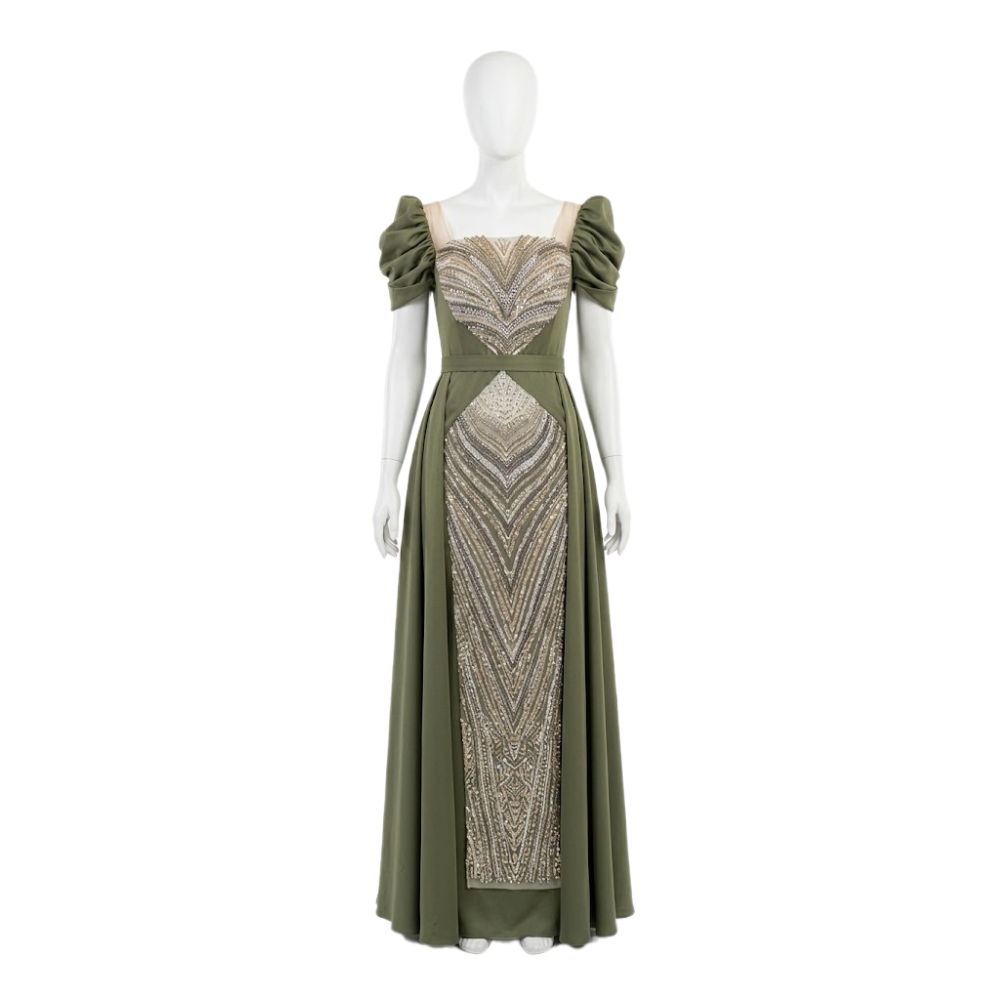 فستان سهرة ملكي بتطريز هندسي