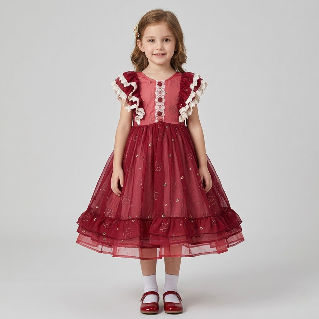 فستان بناتي سهرة مزين بالدانتيل