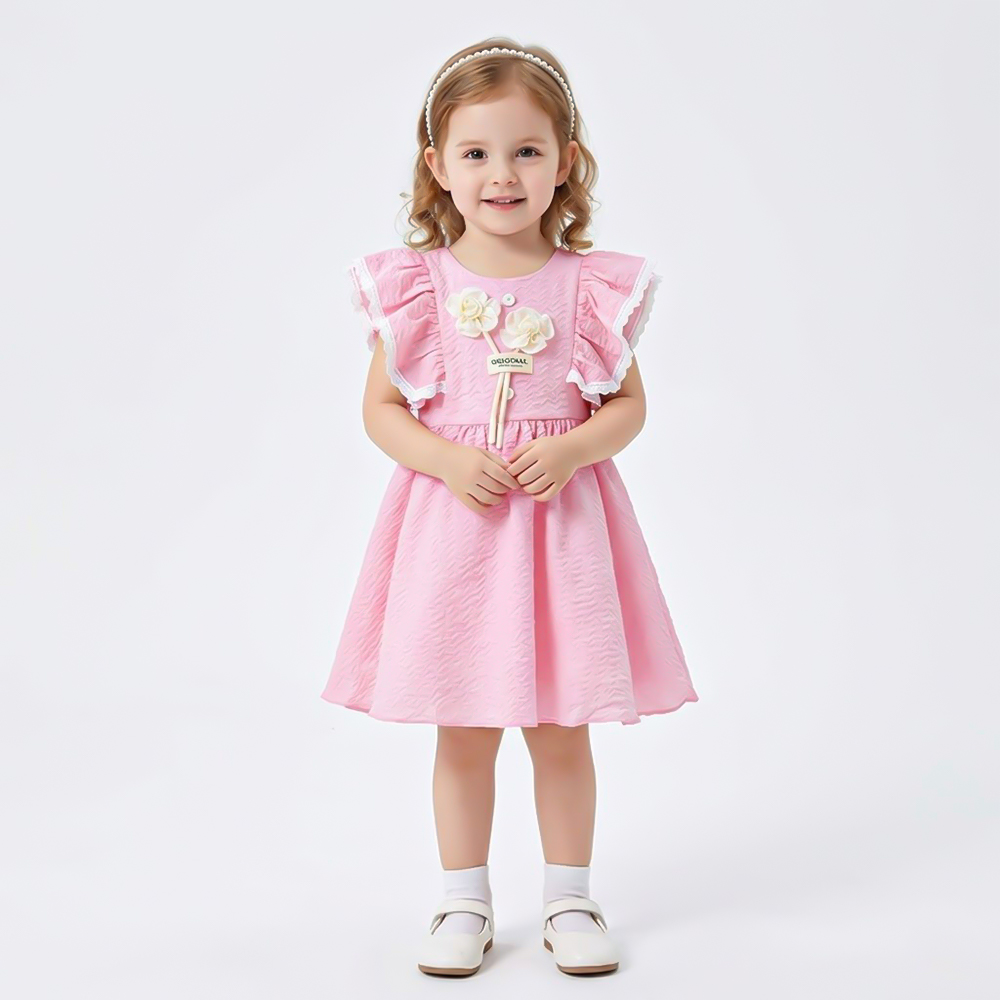 فستان بناتي أنيق بتفاصيل ورود 