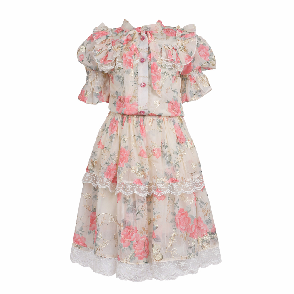 فستان بناتي بأكمام قصيرة 