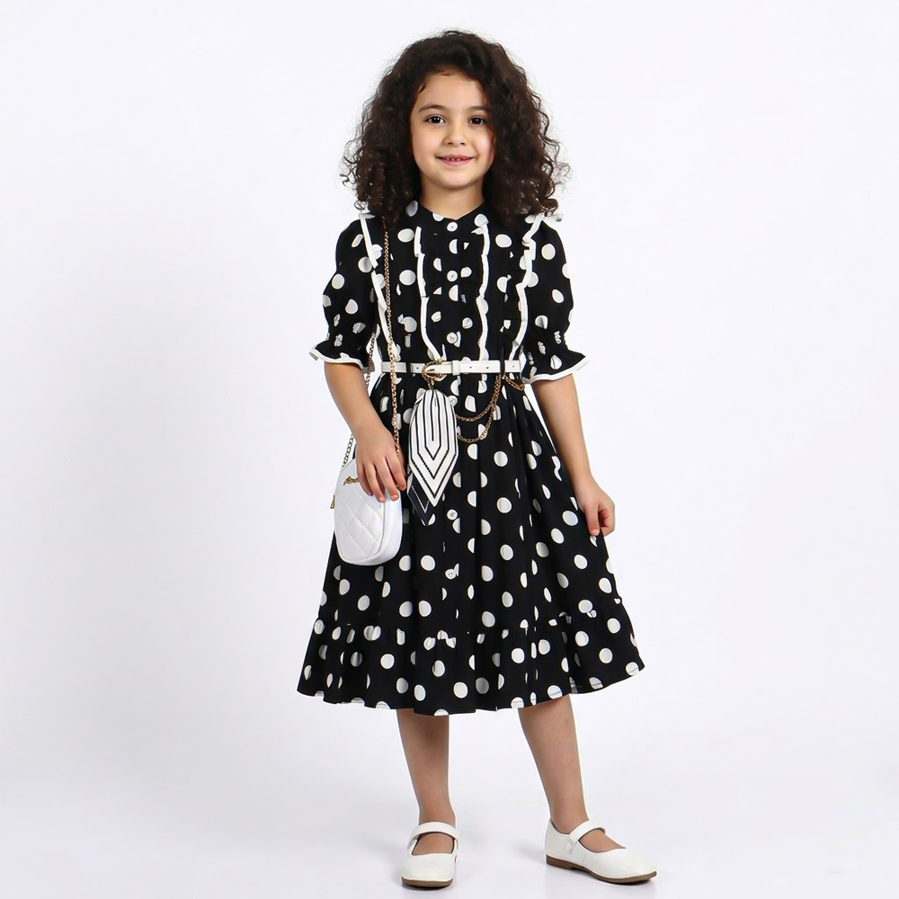 فستان بناتي أنيق بنقشة منقطّة