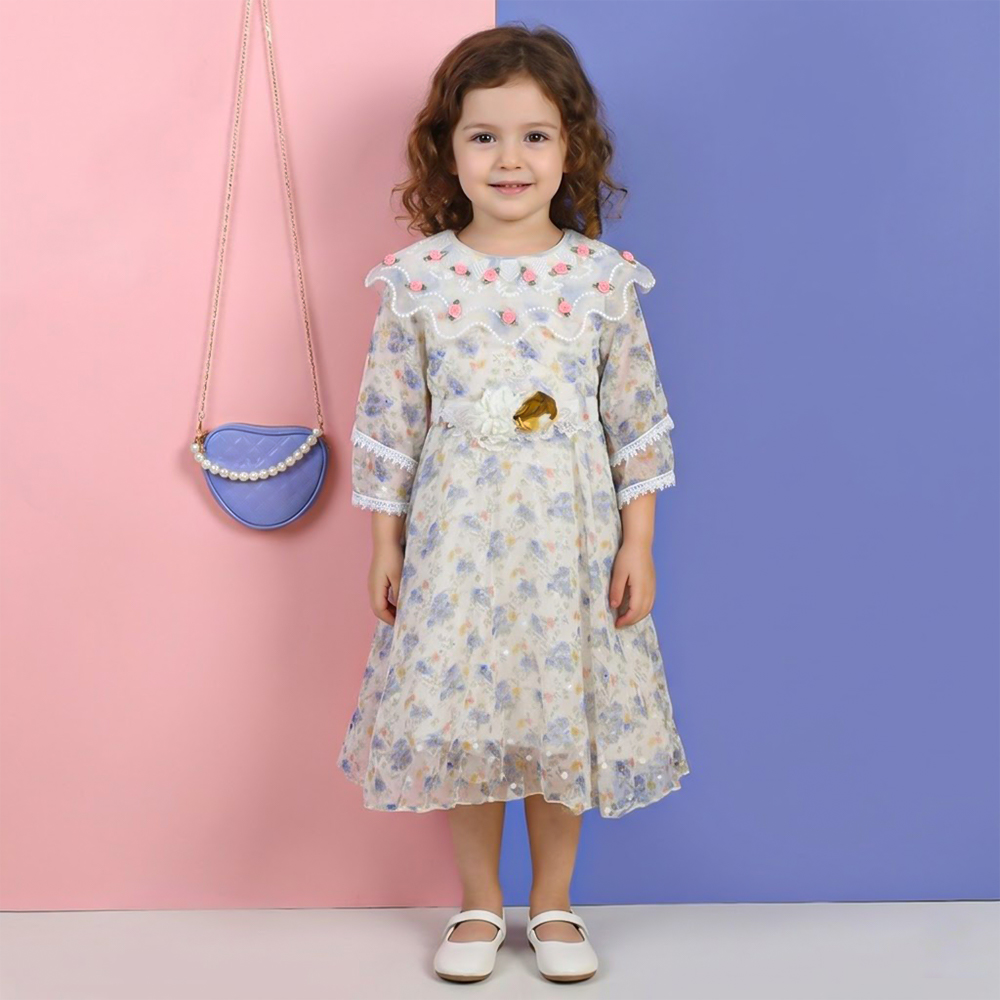 فستان بناتي أنيق بتصميم زهري كلاسيكي
