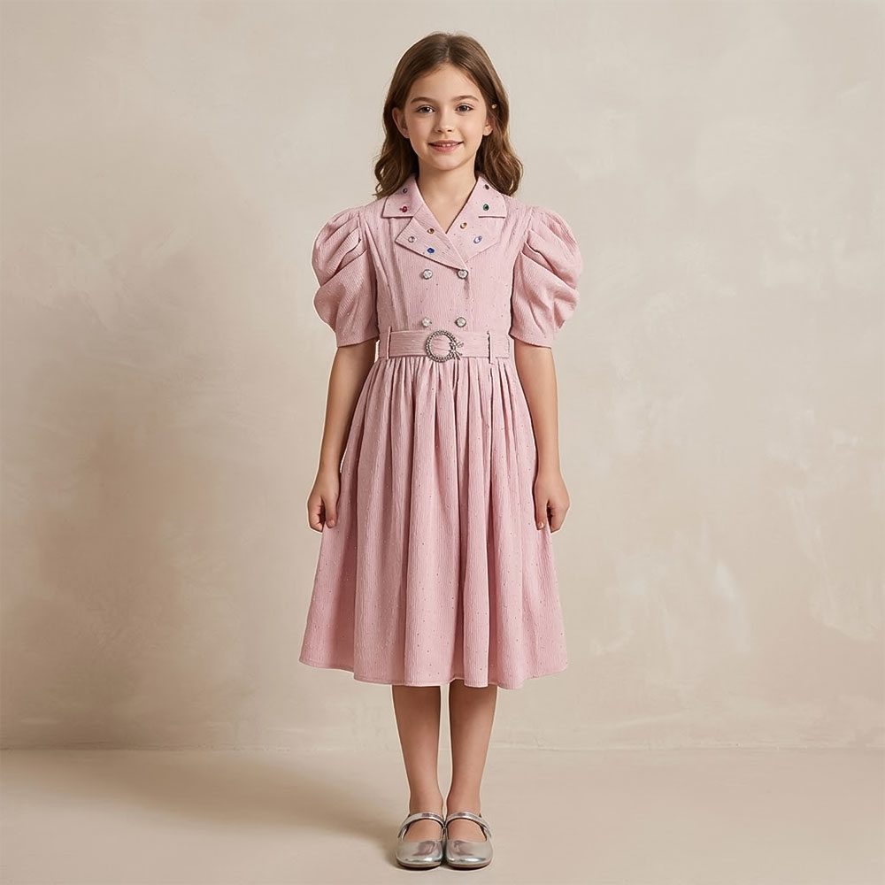 فستان بناتي أنيق بياقة مقلوبة