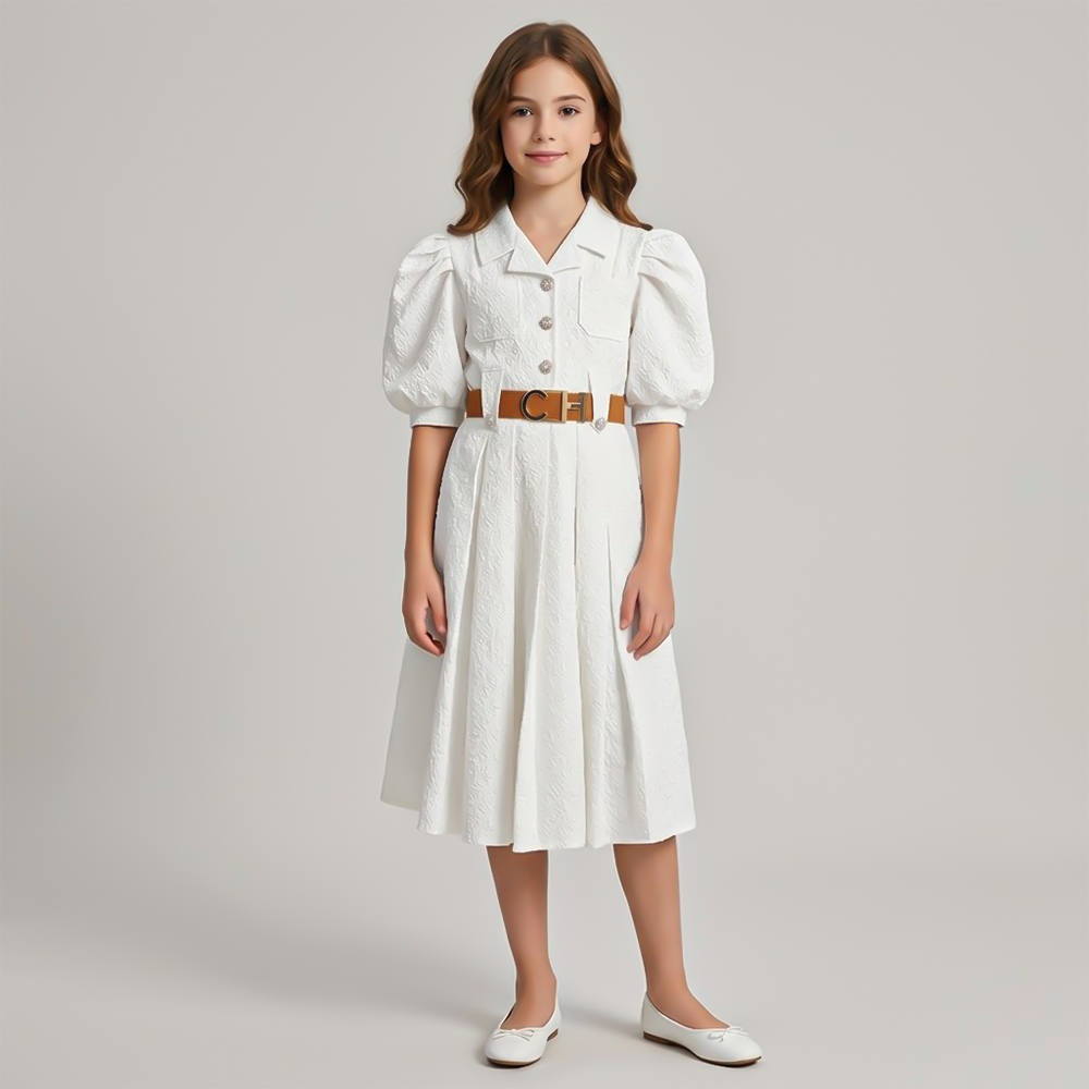 فستان بناتي راقٍ بحزام أنيق