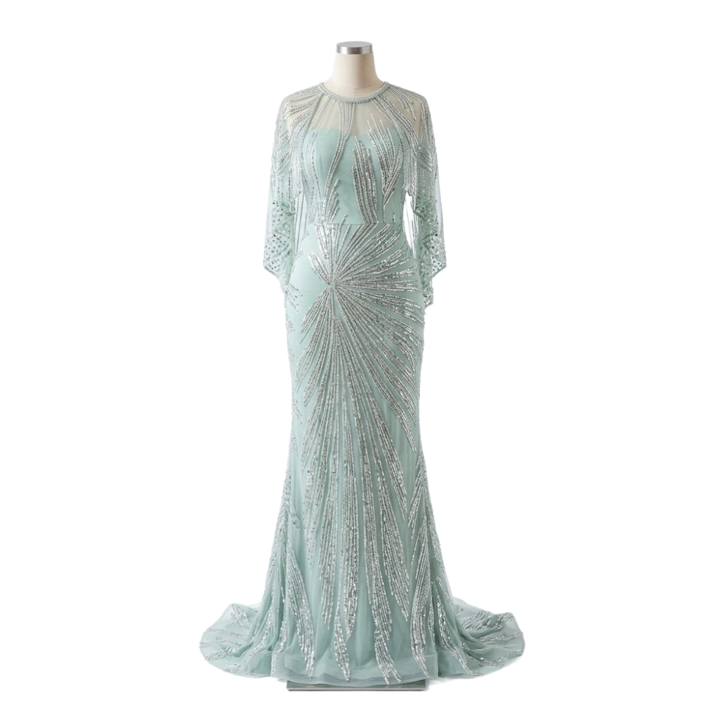 فستان سهرة راقٍ يجسد الفخامة والجمال بلمسات فنية