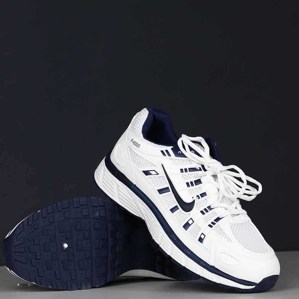 حذاء رياضي أبيض بخطوط كحلي 