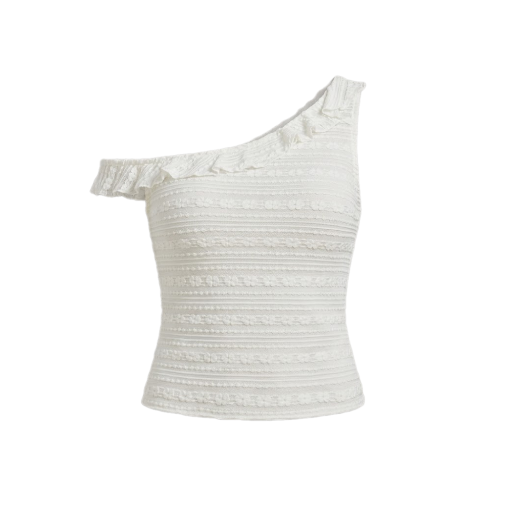 بلوزة كتف واحد بكشكشة ناعمة