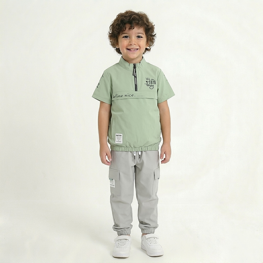 طقم أطفال  أنيق مكون من قميص بأكمام قصيرة 