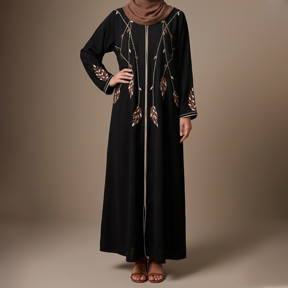 عباية بتطريز أوراق ناعم