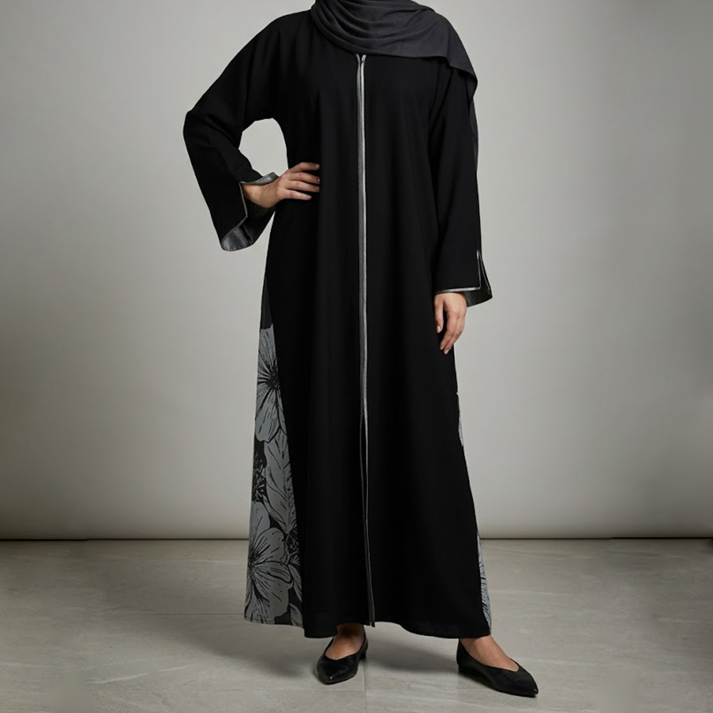 عباية نسائية بنقشة زهور خلفية