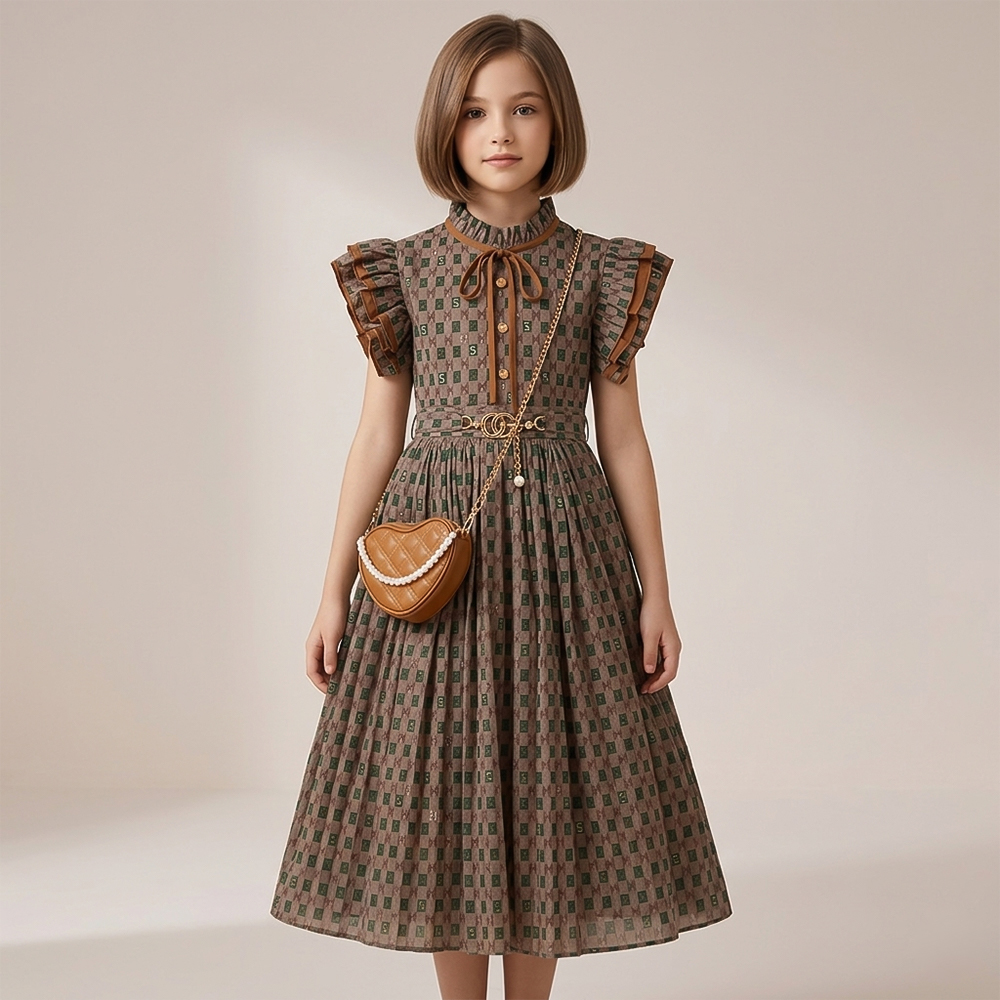 فستان بناتي بنقشة مربعات