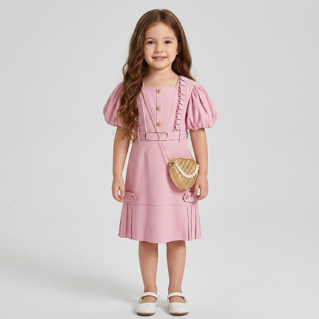 فستان بناتي ناعم بتصميم راقٍ يجمع بين البساطة والأ