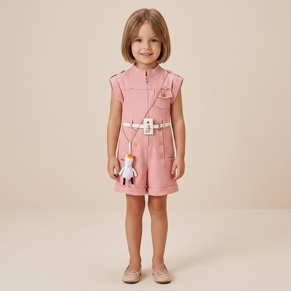 جمبسوت بناتي أنيق مع حزام وإكسسوار