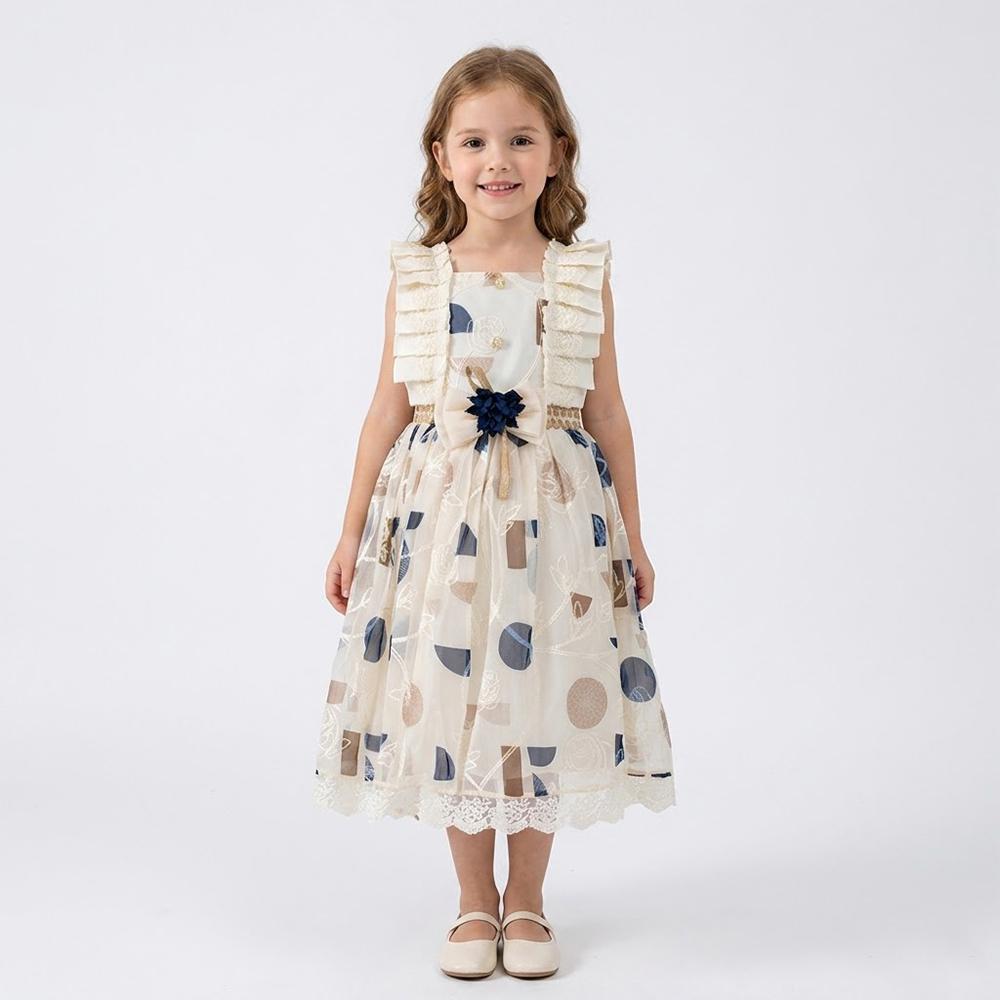 فستان بناتي فاخر بلا أكمام بتصميم مزخرف