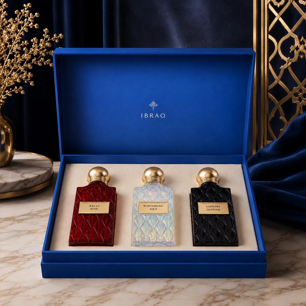 طقم عطور IBRAQ الفاخر – 3 قطع × 75 مل