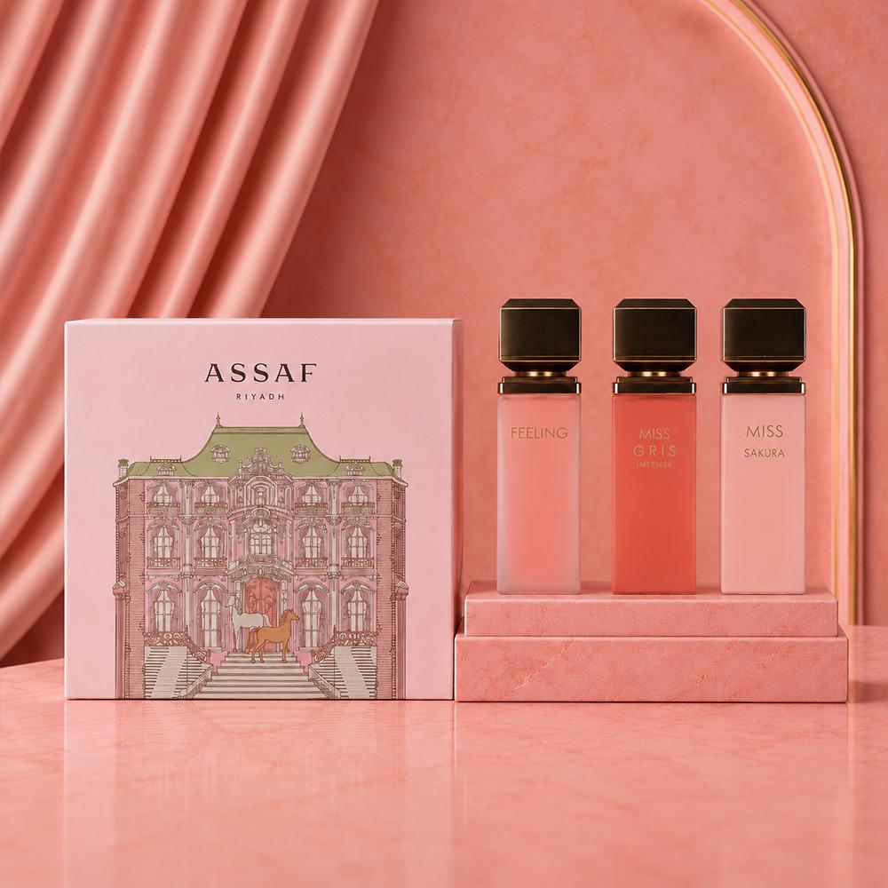 مجموعة عطور عساف النسائية الفاخرة – 3 قطع × 100 مل