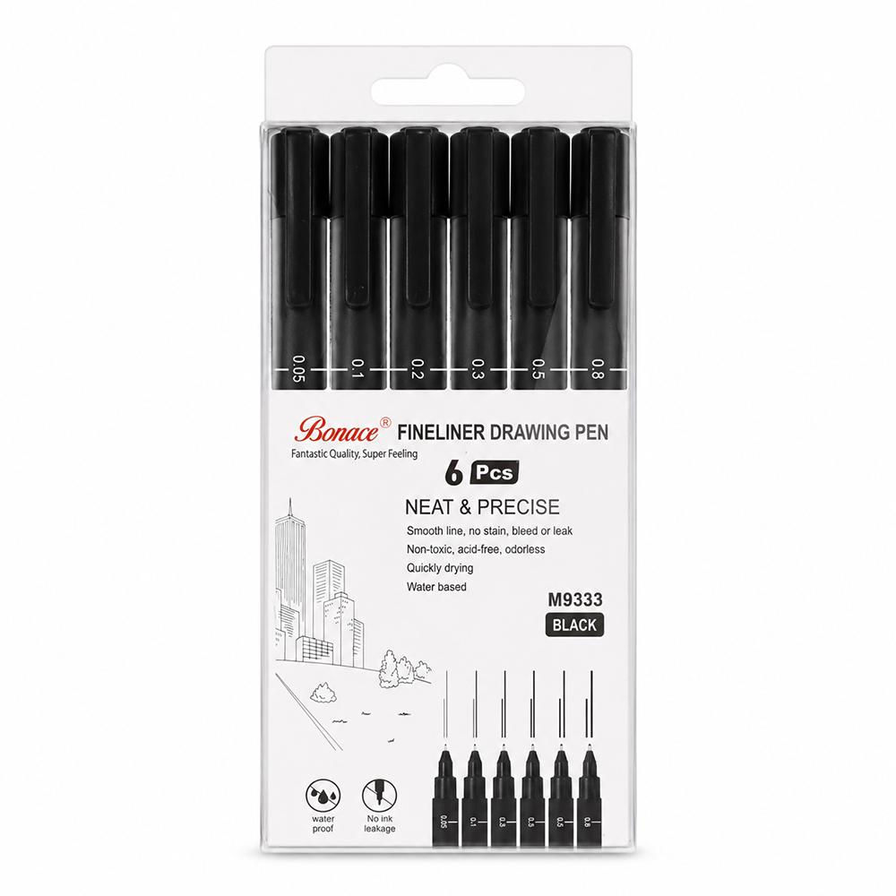 طقم أقلام رسم فنية Bonace Fineliner – 6 أقلام